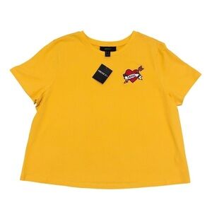 Forever 21 Women’s Crop Top T-Shirt 1X Mustard Yellow Loyal Heart Embroidery NWT